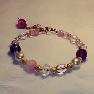 Beaded bangle bracelet (# 6, pink)